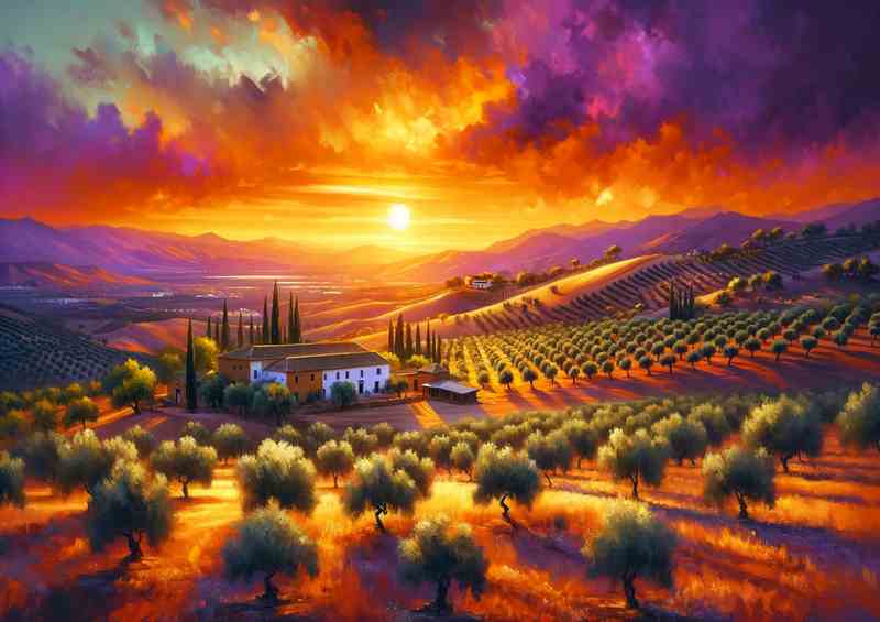 Andalusian Countryside Spain Olive Groves & Sun | Metal Poster