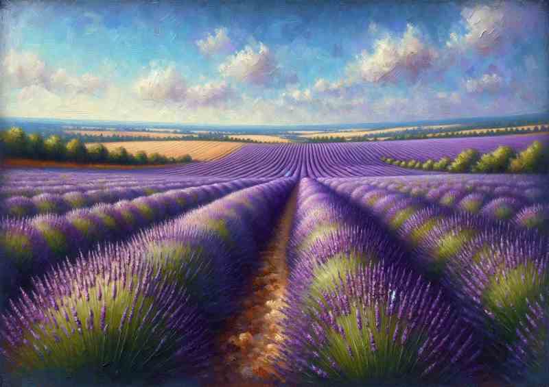 Summers Harmony A Lavender Field in Oil Painting Style | Metal Poster