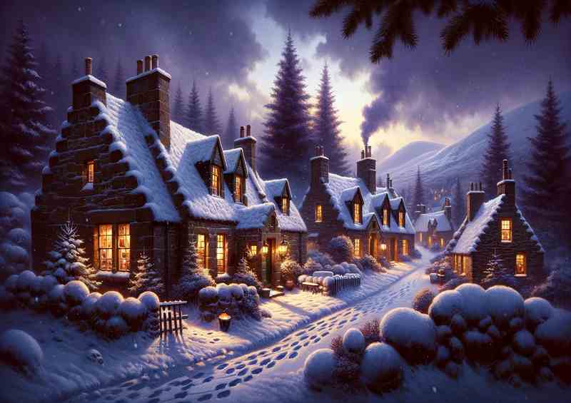 Winters Whisper A Snowy Evening in a Scottish Hamlet | Metal Poster