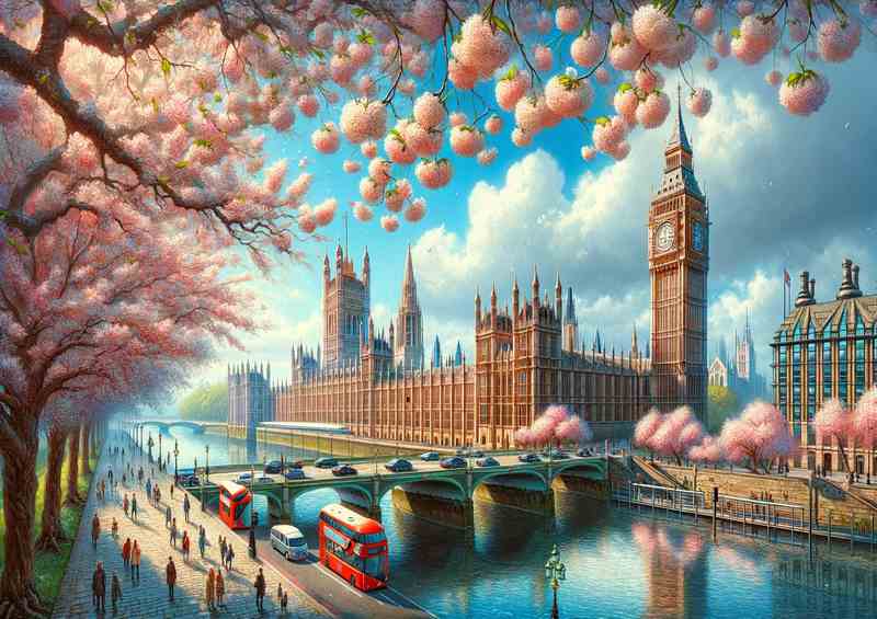 Blossoming Majesty Springtime at Westminster London | Metal Poster