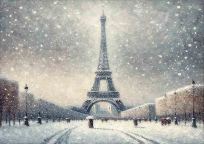 Impressionist Winter Snowfall at the Eiffel Tower Paris | Metal Poster