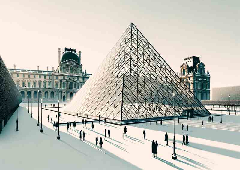 Modernist Mood Winter at the Louvre Pyramid Paris | Metal Poster