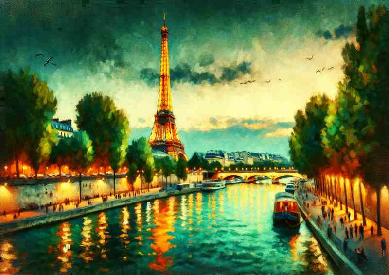 Paris Eiffel Tower Metal Poster (Summer Evening)