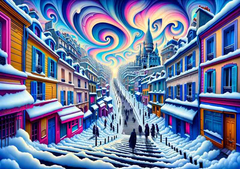 Surrealist Dreams A Snowy Montmartre Paris | Metal Poster