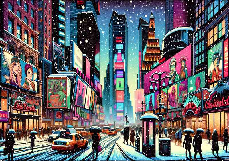 Urban Winter A Snowy Evening at Times Square New York | Metal Poster