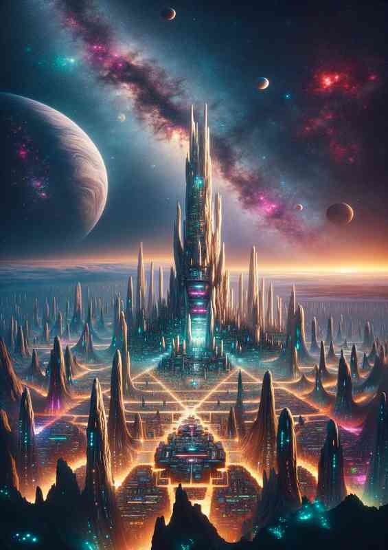 Fantasy planet The scene depicts a tower | Metal Poster