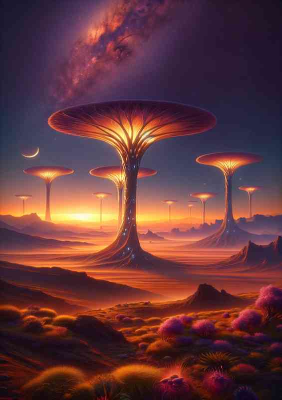 Planet The scene depicts a vast open tree landscape | Metal Poster