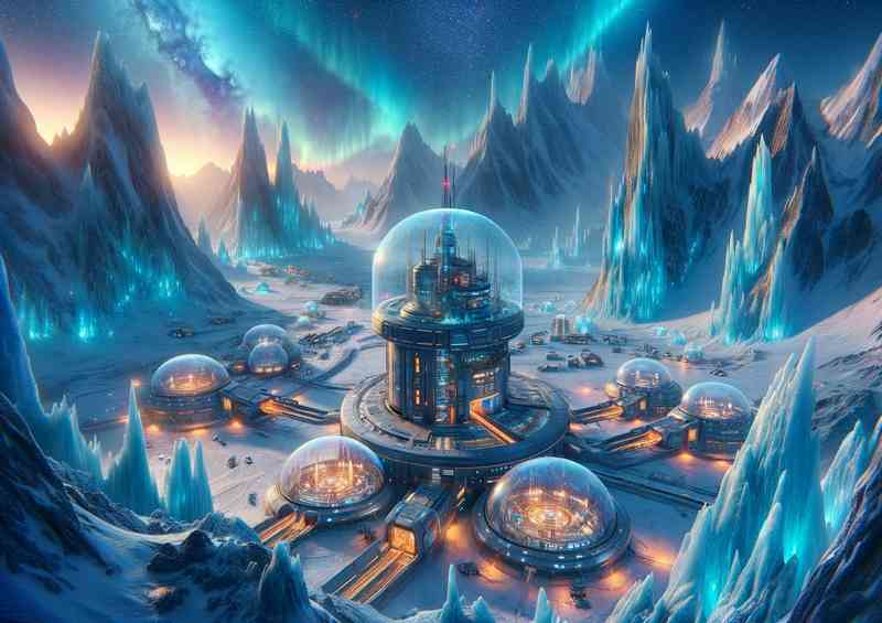 A captivating scene captures an alien research centre | Metal Poster