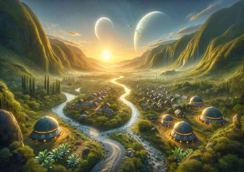A fantasy planet The scene presents a peaceful alien villa | Metal Poster