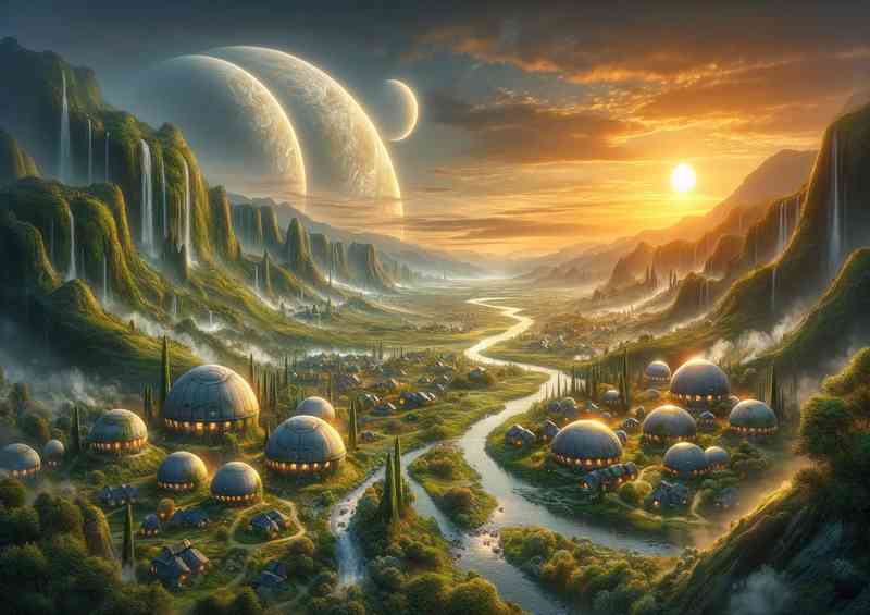 A fantasy planet a peaceful alien villa | Metal Poster