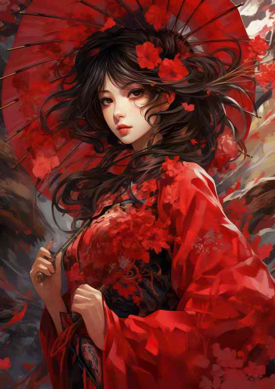 Lady in Red Robes | Japanese Style Metal Poster