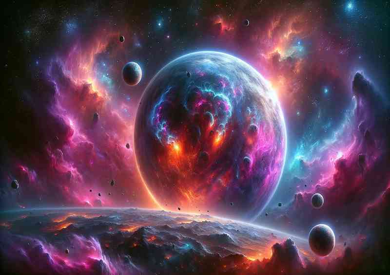 A space fantasy planet surrounded by a colorful nebula | Metal Poster