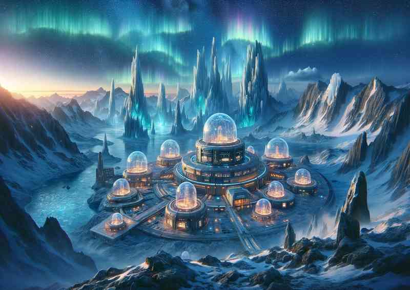A view from a fantasy planet an alien research centre | Metal Poster
