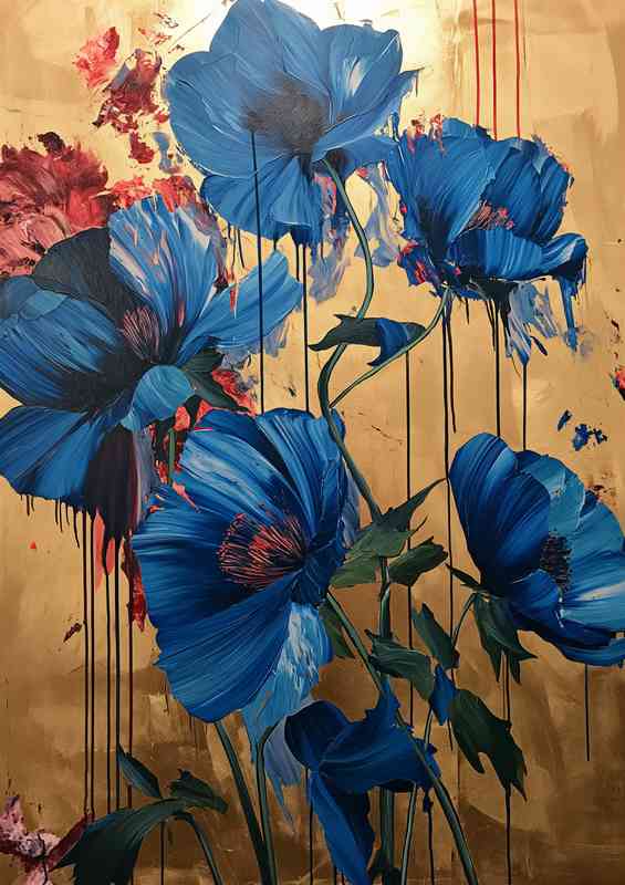Array of blue flowers street art | Metal Poster