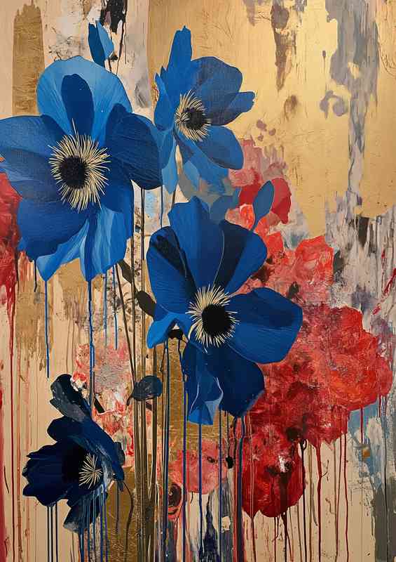 Blue flowers in bloom street art | Metal Poster