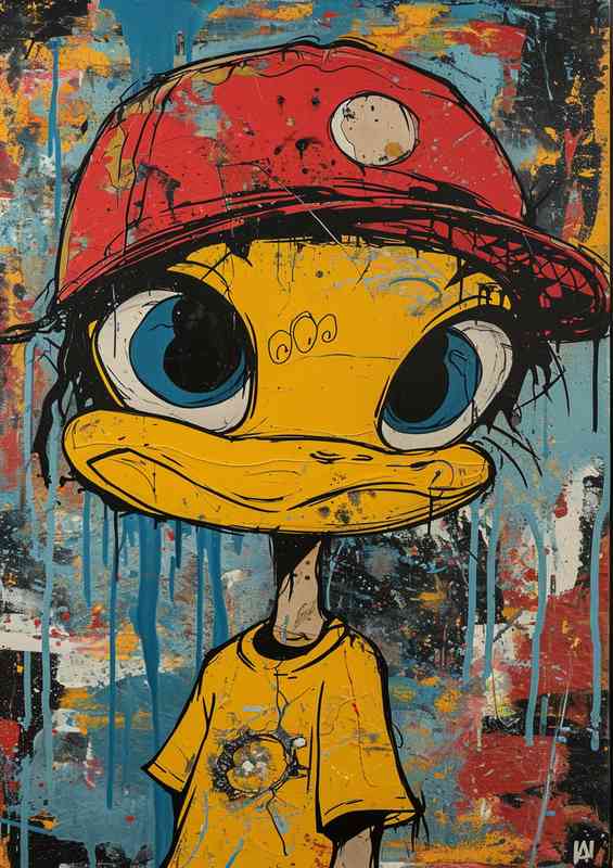Cartoon duck with a red hat | Metal Poster