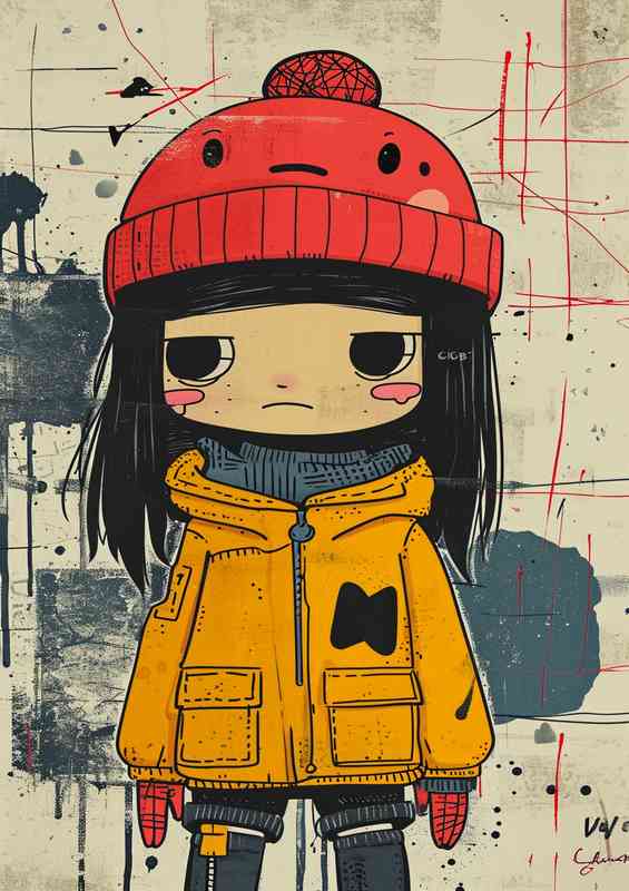 Cartoon girl with the red hat | Metal Poster