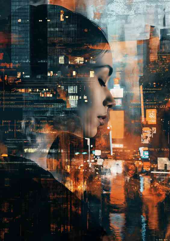 City landscape with a womans face | Metal Poster