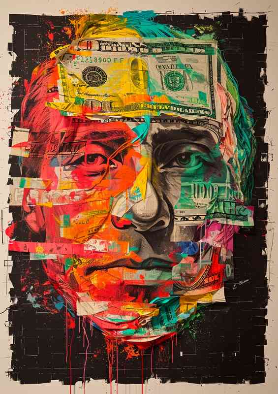 Colorful paper painting with a dollar | Metal Poster