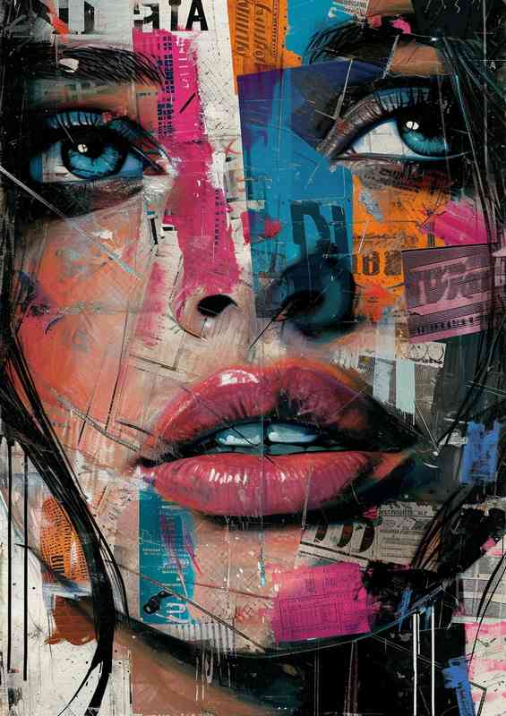 Face of a woman with print style art | Metal Poster