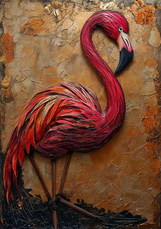 Flamingo on a brown backgroud | Metal Poster