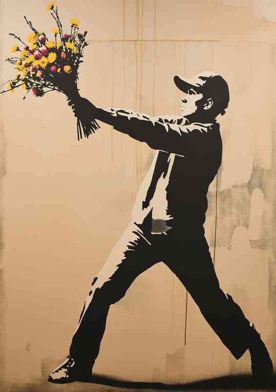 Flower boy in the style of Banksy | Metal Poster
