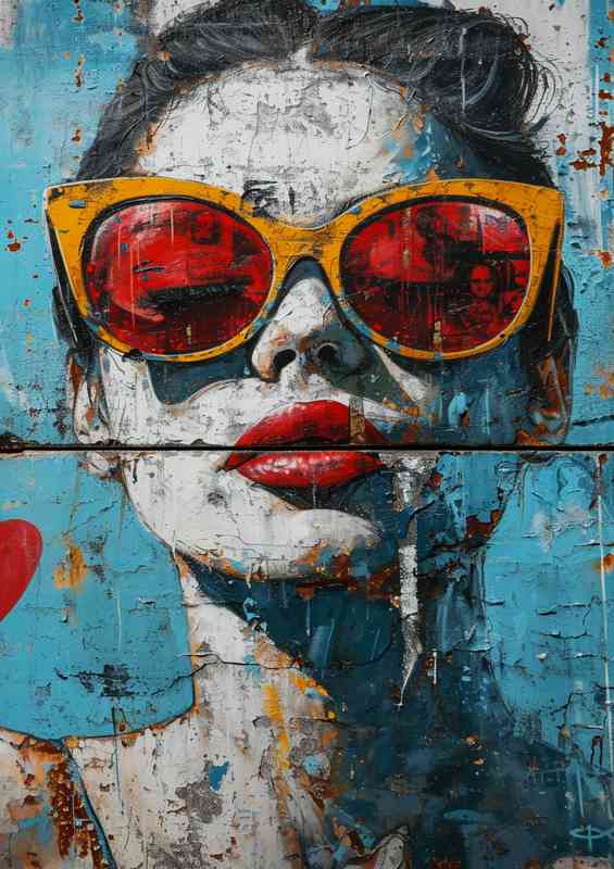 Girl with big red glasses in a pop art style | Metal Poster