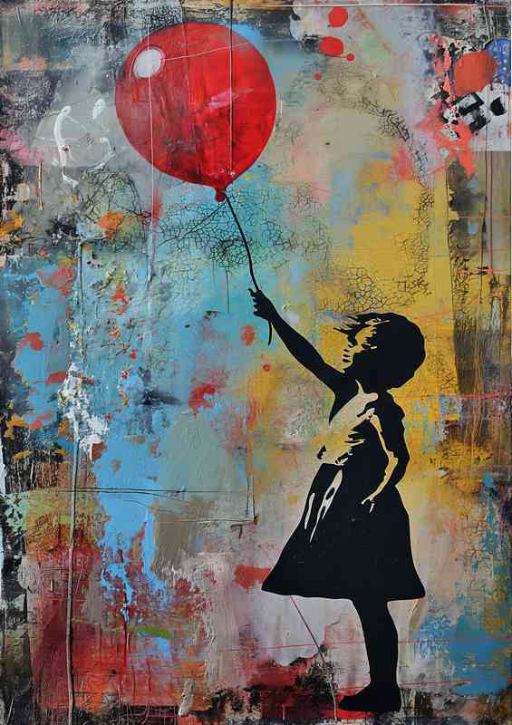 Girl with red ballon banksy style graffiti | Metal Poster