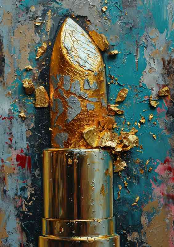 Gold lipstick street art | Metal Poster