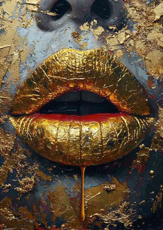 Gold money pouring through a lipstick | Metal Poster