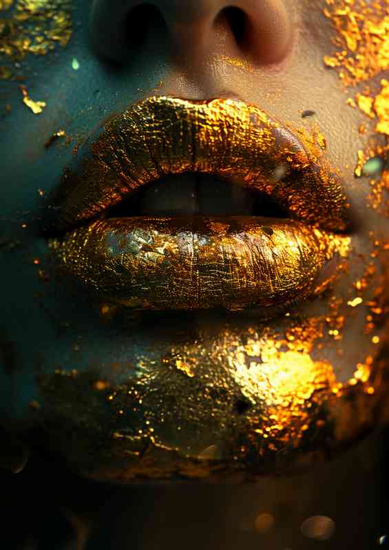 Gold painted lips art | Metal Poster
