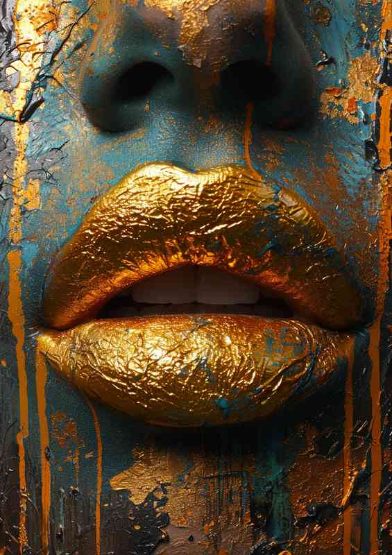 Golden lips on a painted face | Metal Poster
