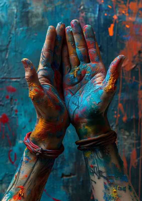 Graffiti covered hands colourful | Metal Poster
