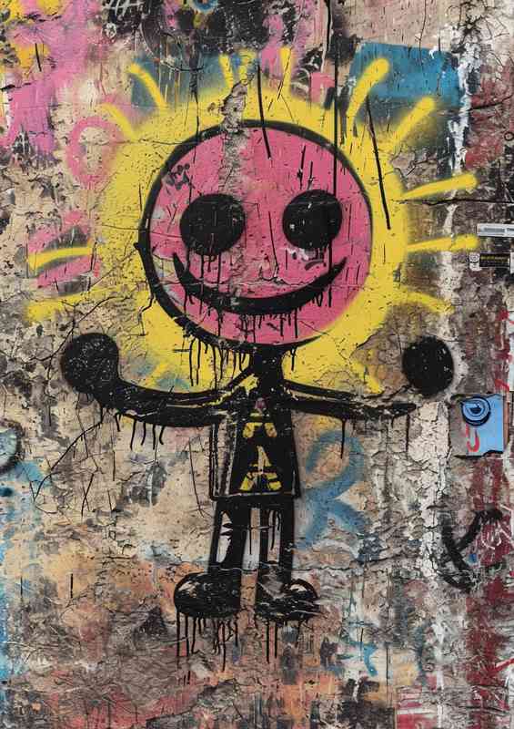 Graffitied figure mr pink head street art | Metal Poster