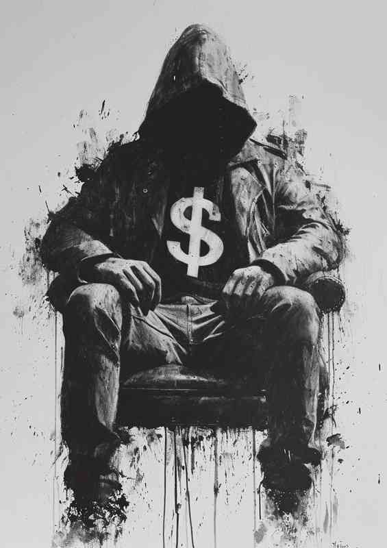 Hooded man with the dollars | Metal Poster