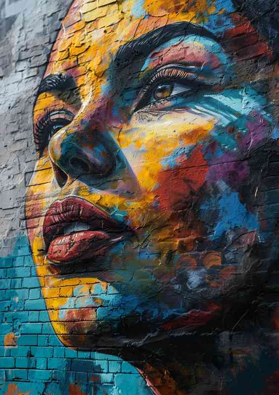 Lady on the wall street art graffiti | Metal Poster