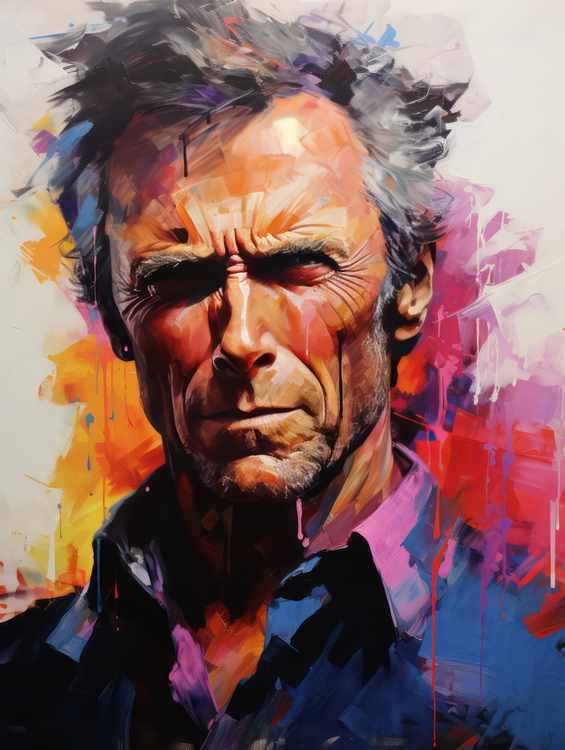 Painting style Clint Eastwood Very colourful | Metal Poster