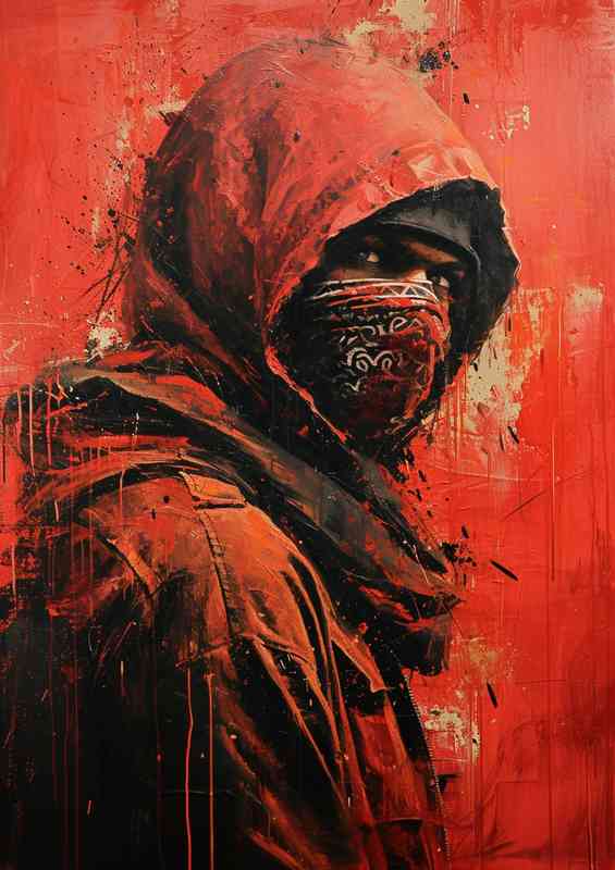 Man in red in a bandana and hoodie street | Metal Poster