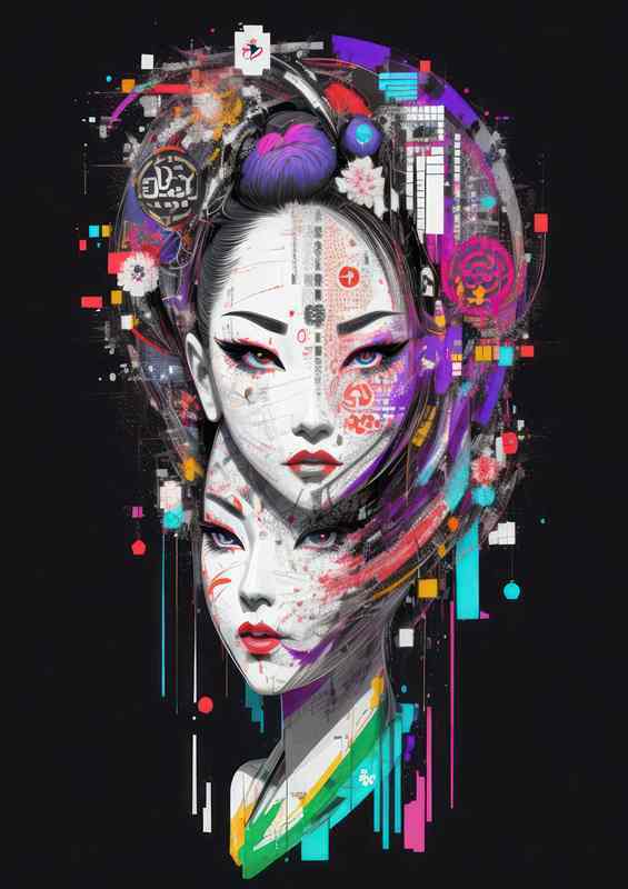 Vibrant Kimono Blossoms | Metal Poster