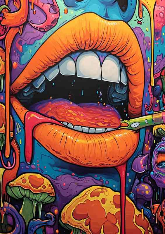 Mural with and orange lips | Metal Poster