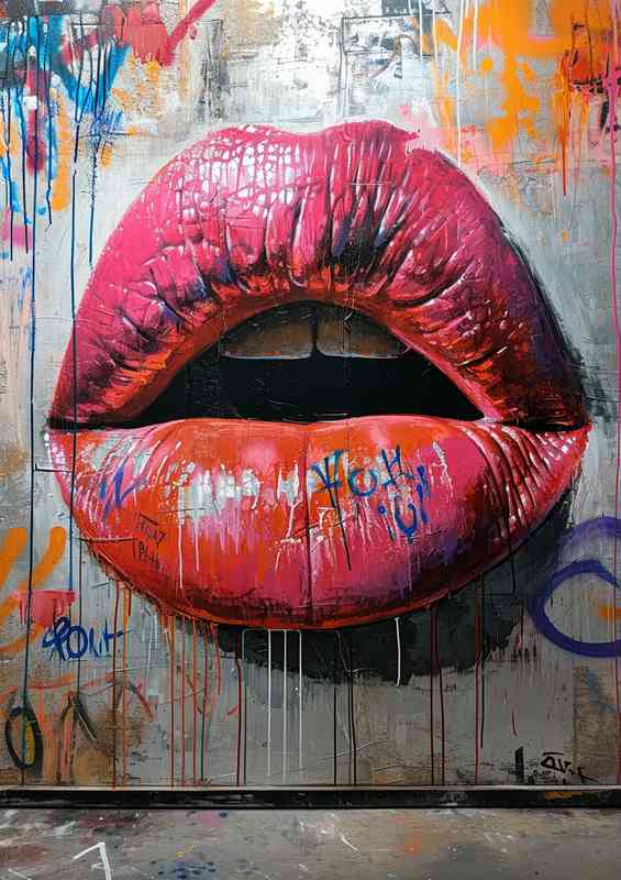 Painted red lips modern street art | Metal Poster