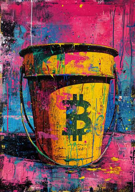 Painting style shows a bucket of digital money | Metal Poster
