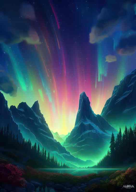 Beneath the Shimmering sky Aurora Stories | Metal Poster