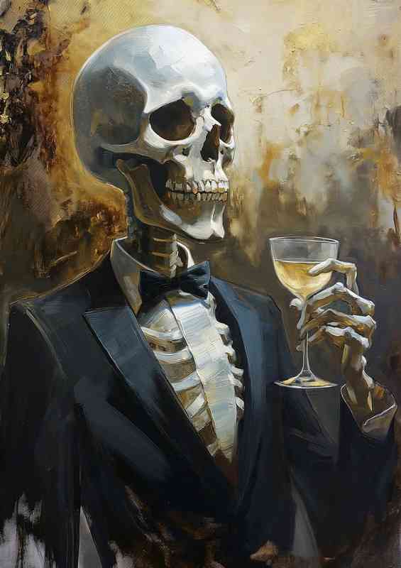 Skeleton in a suit making a toast | Metal Poster