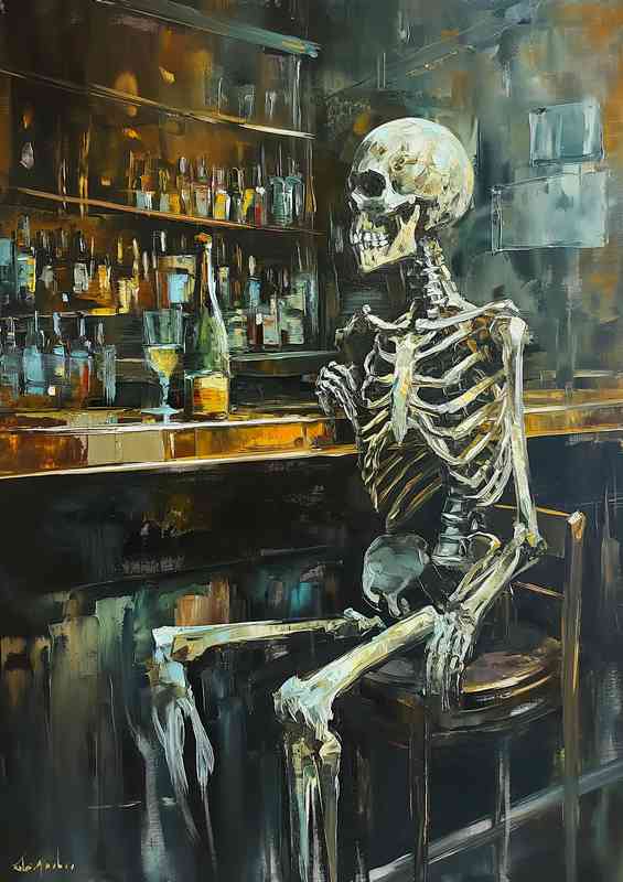 Skeleton waiting for the bartender | Metal Poster