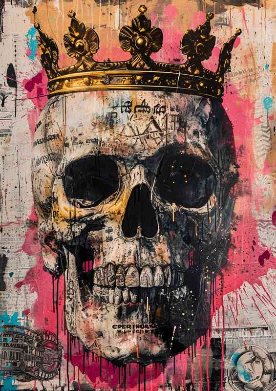 Skull adorned with a crown in the style of graffiti | Metal Poster