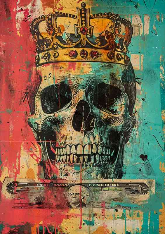 Skull with a crown is wearing money | Metal Poster