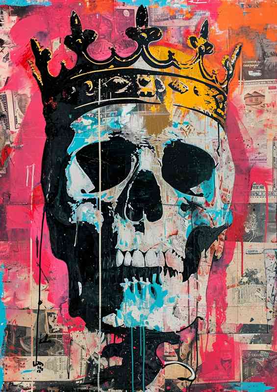 Skull with a crown on a piece of colored paper | Metal Poster