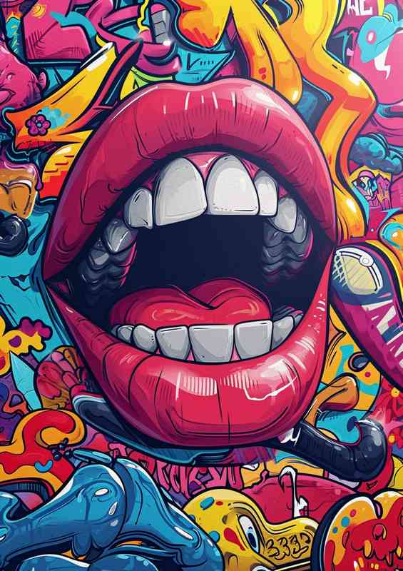 Smilling mouth red lips street art | Metal Poster