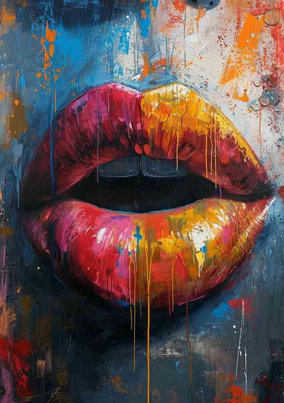Street art painted lips with baby hearts | Metal Poster